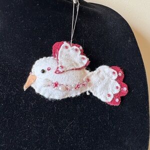 Handcrafted Cream and Wine Felt Bird Ornament